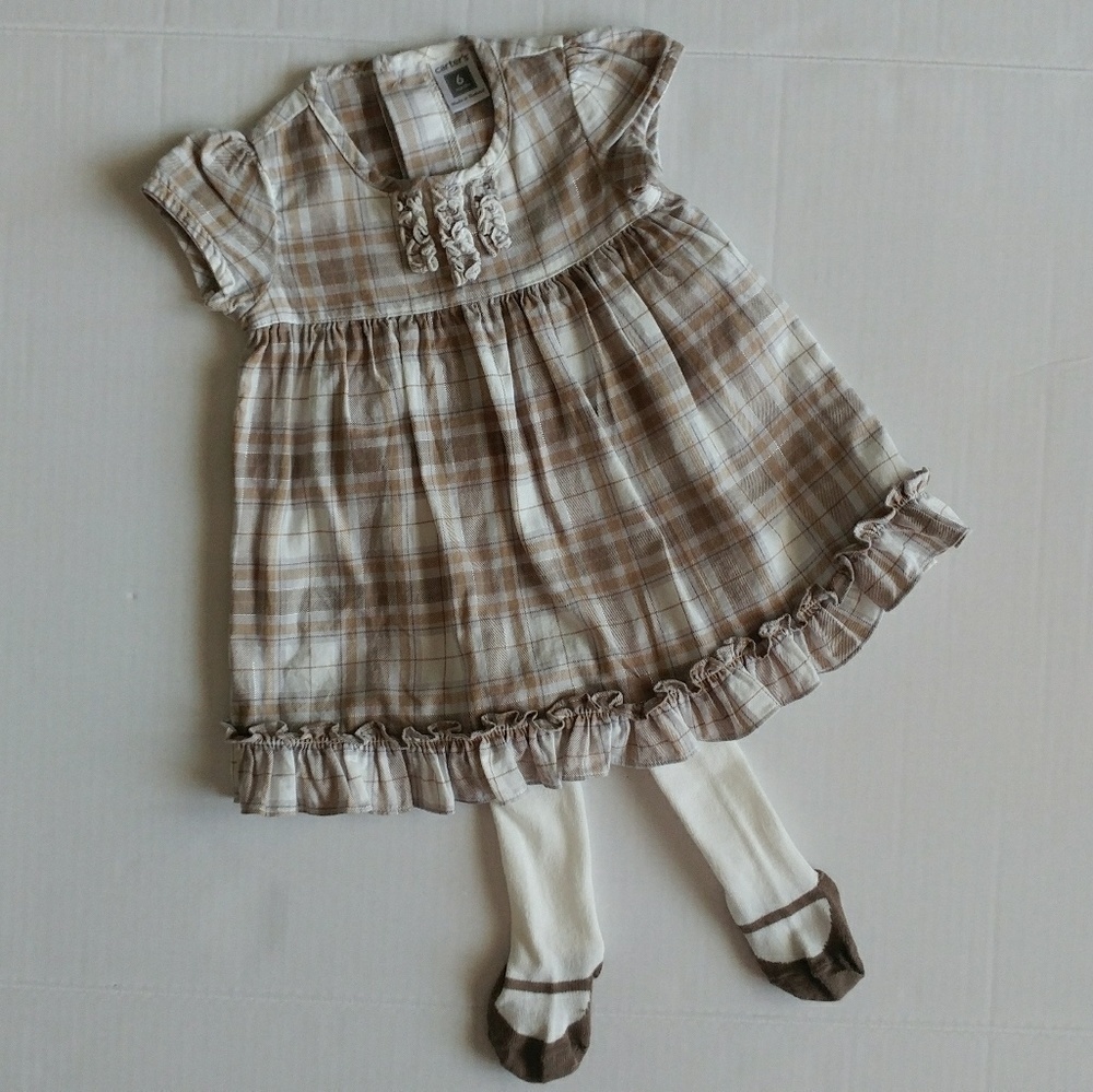 Carter's Plaid Dress & Tights 6M